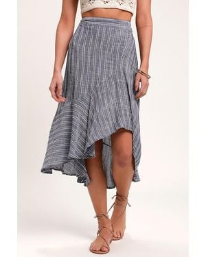 Lulus By The Bay And Striped Ruffled Midi Skirt - Blue