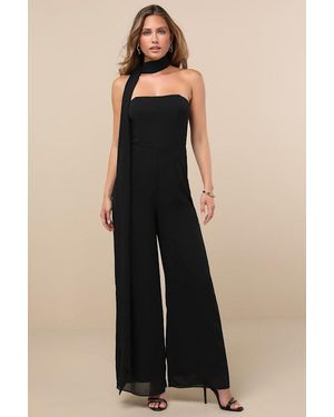 Lulus Kavina Wide-Leg Jumpsuit And Scarf Set - Black