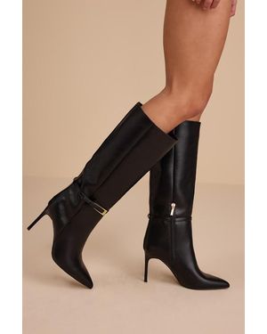 Lulus Cadee Stiletto Knee-High Buckle Boots - Black