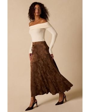 Lulus Rosie Floral Jacquard Midi Skirt - Brown