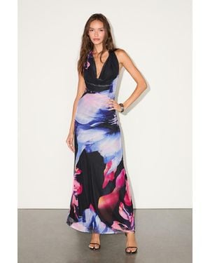 Lulus Rania Multi Floral Mesh Backless Maxi Dress - Black