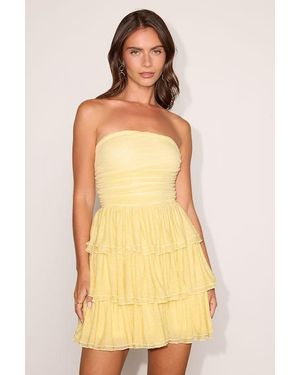 Lulus Bretta Lurex Pleated Tiered Mini Dress - Yellow