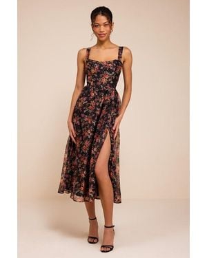 Lulus Francesca Floral Sleeveless Midi Dress - Natural