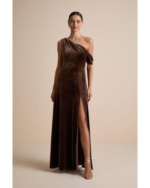 Lulus Coveted Confidence Velvet Asymmetrical Maxi Dress - Natural
