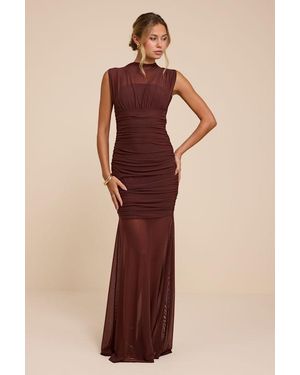 Lulus Montecito Mesh Trumpet Maxi Dress - Brown
