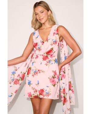 Lulus Anola Multi Floral Sash Mini Dress - Pink