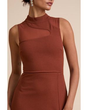 Lulus Irresistibly Modern Mesh Mock Neck Maxi Dress - Brown