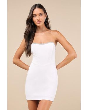 Lulus Sparkly Finesse Rhinestone Strapless Bustier Mini Dress - White