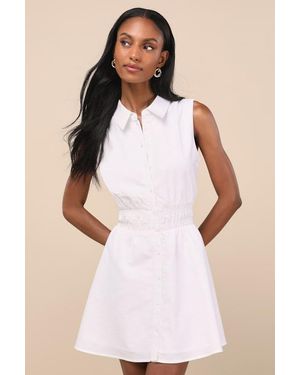 Lulus Jaliyah Collared Button-Front Mini Dress - Natural