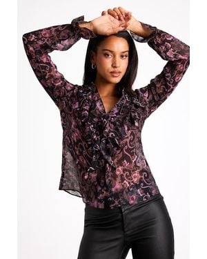 Lulus Embry Paisley Print Lurex Ruffled Button-Front Top - Black
