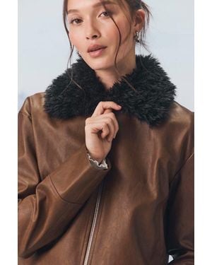 Lulus Valencia Vegan Leather Faux Fur Jacket - Brown