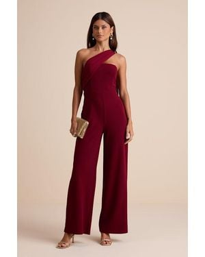 Lulus Hexley One-Shoulder Sash Scarf Jumpsuit - Red