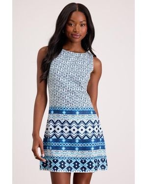 Lulus Leabella And Geo Print Satin Mini Dress - Blue