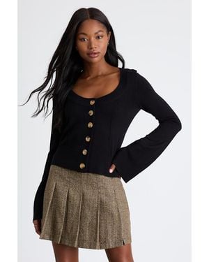 Lulus Everson Multi Tweed Pleated High-Rise Mini Skirt - Black