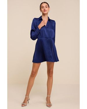 Lulus Marguerite Satin Pleated Mini Dress - Blue