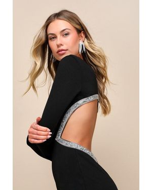 Lulus Sparkling Stunner Rhinestone Cutout Long Sleeve Mini Dress - Black