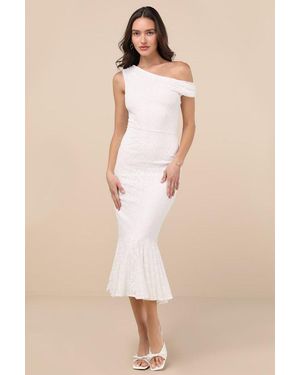 Lulus Nadie Lace Asymmetrical Midi Dress - Natural