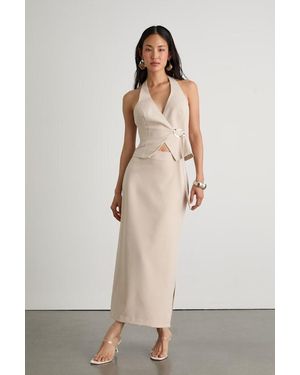 Lulus Virginia Low-Rise Midi Skirt - Natural
