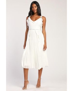 Lulus Never A Dull Moment Tie-Strap Pleated Midi Dress - White