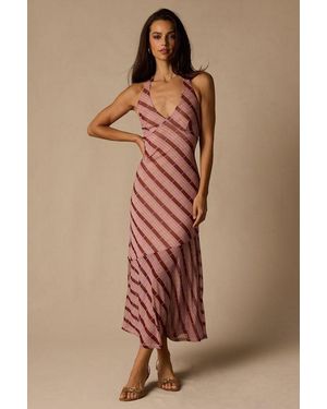 Lulus Rachel Multi Plaid Mesh Halter Midi Dress - Brown