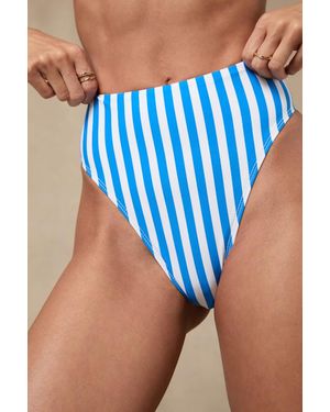 Lulus Saela Striped High-Waisted Bikini Bottoms - Blue
