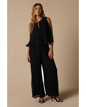 Lulus Adela Plisse Wide-Leg Trousers - Black