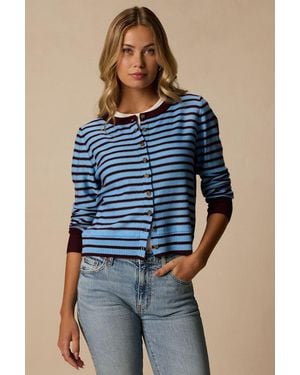 Lulus Becky And Striped Button-Up Cardigan - Blue