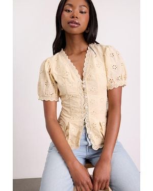 Lulus Briar Eyelet Embroidered Button-Front Top - Natural