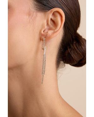 Lulus Kimura Rhinestone Twisted Fringe Drop Earrings - Natural