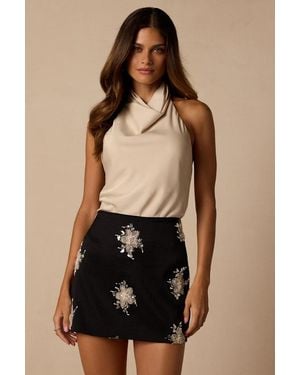 Lulus Midnight Beaded Floral Mini Skirt - Black