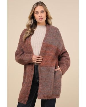 Lulus Frosty Day Fave Marled Oversized Cardigan - Brown