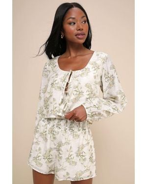 Lulus Playfully Sweet And Floral Smocked Shorts - Natural