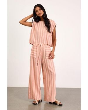 Lulus Dresa Striped Cotton Wide-Leg Trousers - Pink