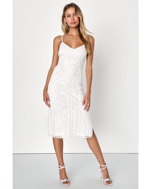 Lulus Alluring Interest Sequin Embroidered Sleeveless Midi Dress - White