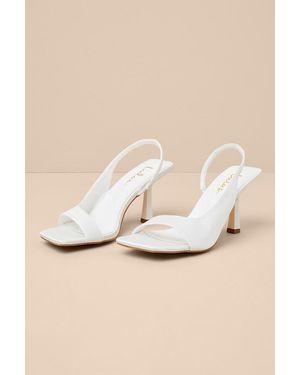 Lulus Romillie Satin Slingback High Heel Sandals - Natural