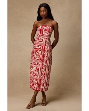 Lulus Brigita Striped Strapless Column Midi Dress - Red