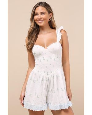 Lulus Colbie Floral Swiss Dot Bustier Romper - White