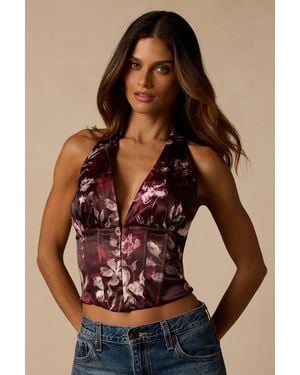 Lulus Eliza Plum Floral Halter Corset Top - Brown