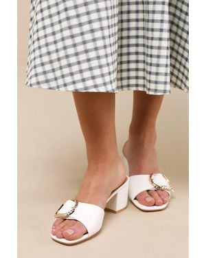 Lulus Franette Low Heel Buckle Slide Sandals - Black