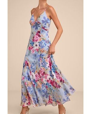 Lulus Meleia Floral V-Neck Maxi Dress - Blue