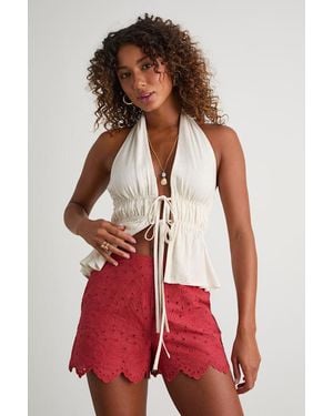 Lulus Tenille Eyelet Embroidered Scalloped High-Rise Shorts