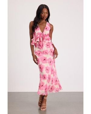Lulus Lilith Cream And Floral Midi Skirt - Pink