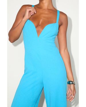 Lulus Brighton Bright Plunge Wide-Leg Jumpsuit - Blue
