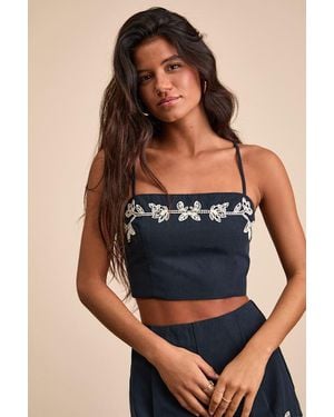 Lulus Sarella Cotton Embroidered Cami Top - Blue