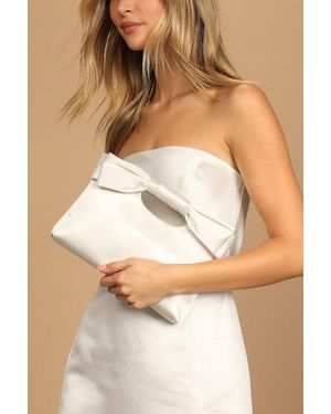 Lulus Total Romantic Satin Bow Clutch - White