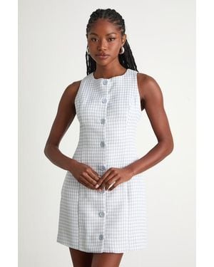 Lulus Aloriana Gingham Tweed Button-Front Mini Dress - White