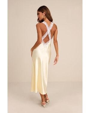 Lulus Camara Pale Satin Lace Slip Midi Dress - Natural