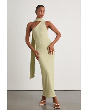 Lulus Venna Heathered Sage One-Shoulder Scarf Maxi Dress - Natural