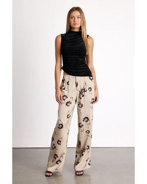Lulus Marela Floral Satin Low-Rise Straight Leg Pants - Natural