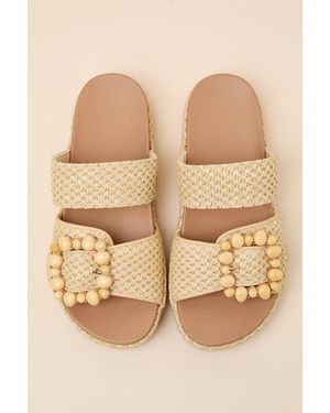 Lulus Babette Raffia Buckle Platform Slide Sandals - Natural
